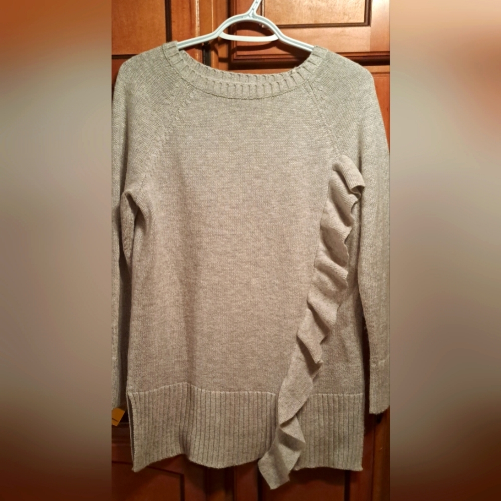 Lou & Grey Sweater Alpaca ,Viscose, Wool Blend Ruffle Detail Grey XS Oversized